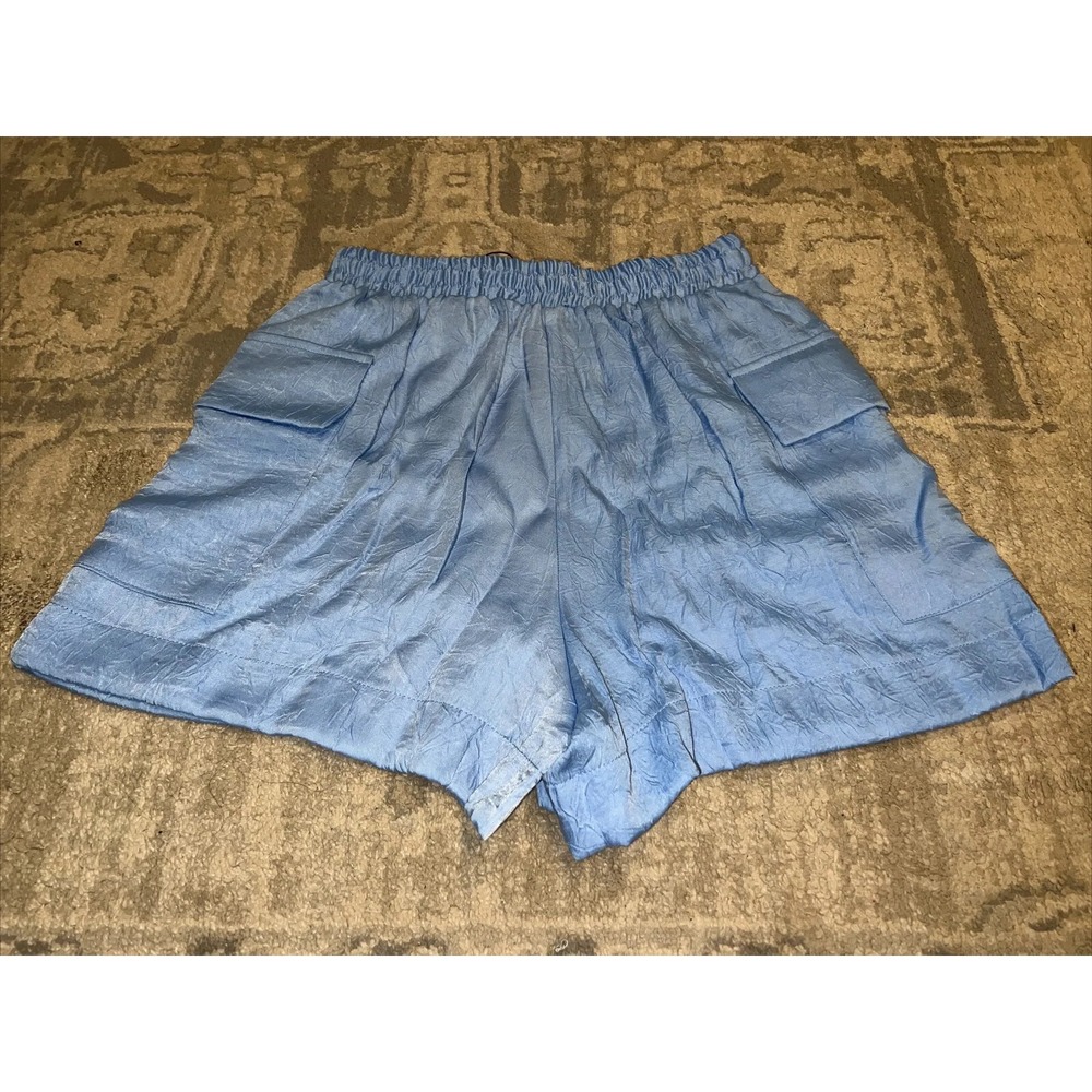 New ZARA Size XS‎ Womens Viscose Blend Elastic Waist Shorts Blue Cargo Pockets